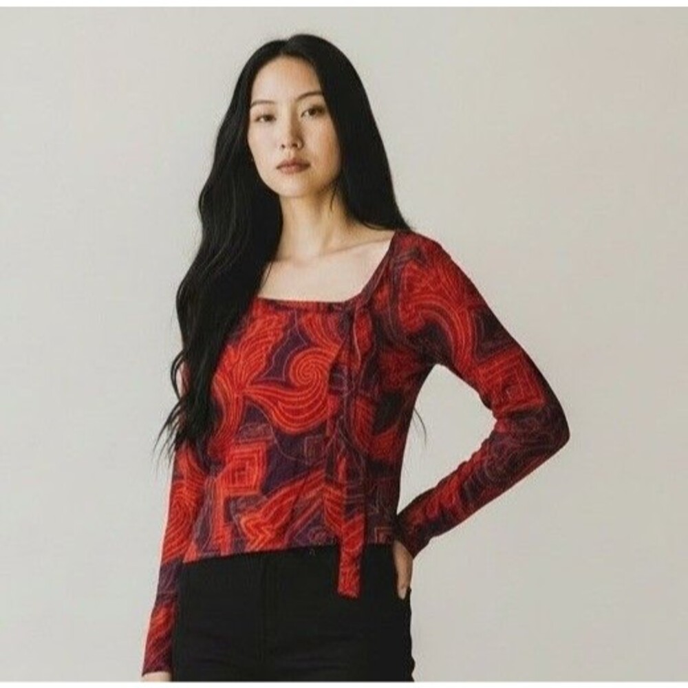 i.e.nylon mesh Y2K vintage top with bow/scarf Size Small Geo Abstract Print